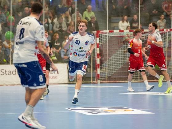 Dustin Kraus (1. VFL Potsdam, 47) jubelt TuSEM Essen vs. 1. VfL Potsdam, Handball, 2. Bundesliga, 11. Spieltag, Saison 2025 2026, 15.11.2025 TuSEM Essen vs. 1. VfL Potsdam, Handball, 2. Bundesliga, 11. Spieltag, Saison 2025 2026, 15.11.2025 Essen Copyright: xEibner-Pressefoto DamianxKruczynx EP_DKI