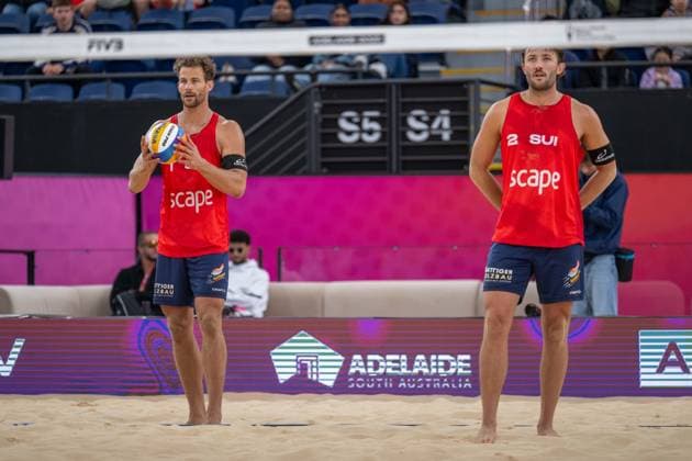 RECORD DATE NOT STATED Beach volleyball, Beachvolleyball World Championships Adelaide, Australia 16.11.2025 ADELAIDE, AUSTRALIA - NOVEMBER 16: Leo Dillier (Player 2 - SUI), Marco Krattiger (Player 1 - SUI) during the Beach Volleyball World Championships at Adelaide on November 16, 2025 in Adelaide, Australia. Copyright: xBEAUTIFULxSPORTS PeterxWeberx