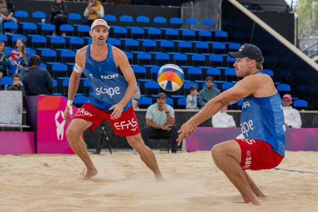 RECORD DATE NOT STATED Beach volleyball, Beachvolleyball World Championships Adelaide, Australia 16.11.2025 ADELAIDE, AUSTRALIA - NOVEMBER 16: Christian Sandlie Sørum (Player 2 - NOR), Anders Berntsen Mol (Player 1 - NOR) during the Beach Volleyball World Championships at Adelaide on November 16, 2025 in Adelaide, Australia. Copyright: xBEAUTIFULxSPORTS PeterxWeberx