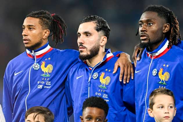 France Ukraine Michael Olise Manu Kone and Rayan Cherki during the FIFA World Cup, WM, Weltmeisterschaft, Fussball 2026, Qualifiers, Group D football match between France and Ukraine on November 13, 2025 at Parc des Princes stadium in Paris, France. Photo by Victor Joly ABACAPRESS.COM Paris France  Copyright: xJolyxVictor ABACAx