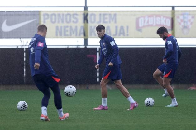Training session of Croatia National football Team Players Petar Musa and Duje Caleta Car during Croatia training session ahead FIFA World Cup, WM, Weltmeisterschaft, Fussball qualifier match between Croatia and Montenegro at HNK Rijeka Stadium on November 16, 2025 in Rijeka, Croatia. Croatia will play against Montenegro on November 17.  NelxPavletic PIXSELL