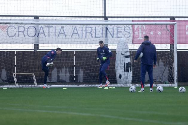 Training session of Croatia National football Team Goalkeepers Ivor Pandur and Dominik Livakovic during Croatia training session ahead FIFA World Cup, WM, Weltmeisterschaft, Fussball qualifier match between Croatia and Montenegro at HNK Rijeka Stadium on November 16, 2025 in Rijeka, Croatia. Croatia will play against Montenegro on November 17.  NelxPavletic PIXSELL