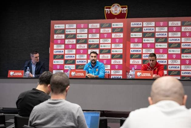 press conference, PK, Pressekonferenz of Montenegro National Football Team Press conference of Montenegro National Football Team on November 16, 2025 in Podgorica, Montenegro, ahead of the FIFA World Cup, WM, Weltmeisterschaft, Fussball 2026 qualifier match against Croatia. The football match between Montenegro and Croatia is on November 17.  StefanxIvanovic PIXSELL
