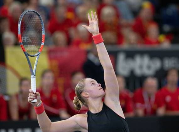 Billie Jean King Cup 2025 Play-Offs, TC Ismaning, Muenchen, Deutschland, Team Belgium, Jeline Vandromme (BEL) Tennis - Billie Jean King Cup 2025 - ITF Billie Jean King Cup - TC Ismaning - Ismaning - Bayern - Deutschland - 16 November 2025. Copyright: xJuergenxHasenkopfx