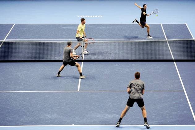 Great Britain s Henry Patten and Finland™s Harri Heliovaara during their doubles final tennis match of the ATP, Tennis Herren World Tour Finals against Great Britain s Joe Salisbury and Neal Skupski at the Inalpi Arenain Turin, Italy - Sunday, Nov. 16, 2025. - .  Copyright: xMarcoxAlpozzi LaPressex