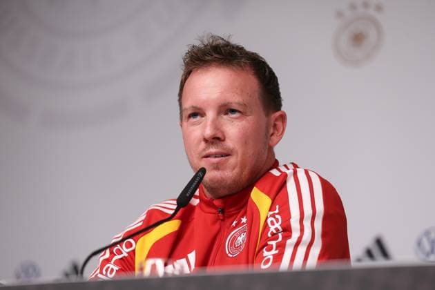 UEFA European Qualifiers - WM Qualifikation - 25 26 - Abschluss Pressekonferenz vor Deutschland - Slowakei am 16.11.2025 in der Red Bull Arena in Leipzig Trainer Julian Nagelsmann (Deutschland) bei der Pressekonferenz *** UEFA European Qualifiers World Cup Qualifiers 25 26 Final press conference before Germany Slovakia on 16 11 2025 at the Red Bull Arena in Leipzig Coach Julian Nagelsmann Germany at the press conference MH