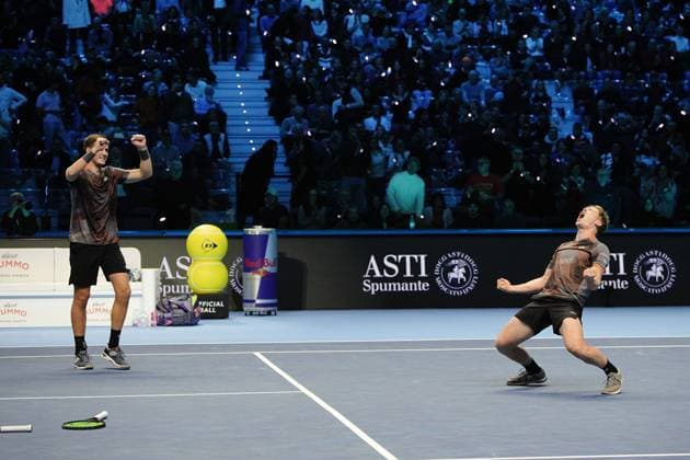 Great Britain s Henry Patten and Finland™s Harri Heliovaara celebrate after winning their doubles final match and the ATP, Tennis Herren Finals against Salisbury Skupski at the Inalpi Arenain Turin, Italy - Sunday, Nov. 16, 2025. -  Copyright: xMarcoxAlpozzi LaPressex