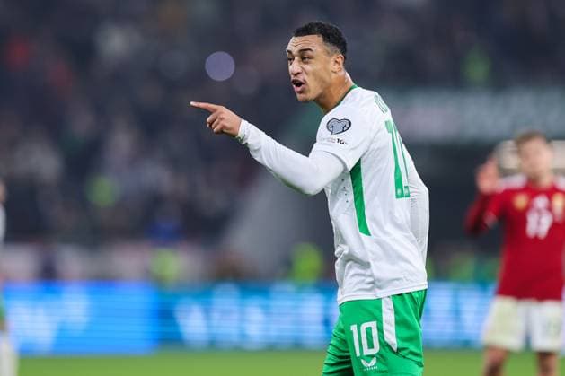 2026 FIFA World Cup, WM, Weltmeisterschaft, Fussball Qualifier Group F, Puskas ArÃ Adam Idah 16 11 2025  Copyright: x INPHO RyanxByrnex RB1_5806