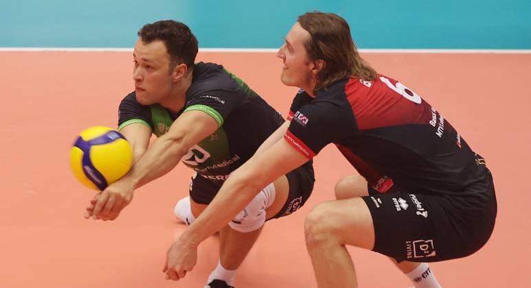 Ludwigsburg , Volleyball Bundesliga , Barock Volleys MTV Ludwigsburg vs. cerebricks VOLLEY GOATS Mitteldeutschland , von links: Ben-Simon Bonin Jeffrey Klok ( Lubu )