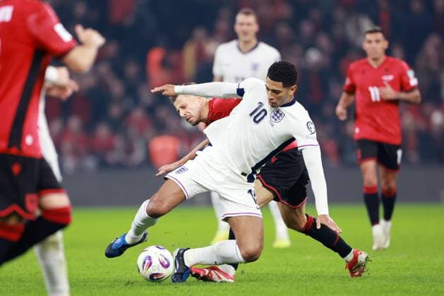 Jude Bellingham of England. Albania v England, FIFA 2026 World Cup Qualifying, Group K, Football, Arena Kombetare, Tirana, Albania - 16 Nov 2025Tirana Arena Kombetare Albania EDITORIAL USE ONLY No use with unauthorised audio, video, data, fixture lists, club league logos or live services. Online in-match use limited to 120 images, no video emulation. No use in betting, games or single club league player publications.  Copyright: xNikolaxKrstic Shutterstockx 15786244au