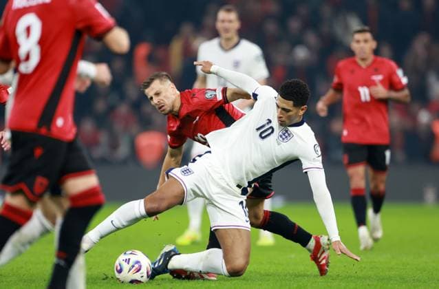 Jude Bellingham of England. Albania v England, FIFA 2026 World Cup Qualifying, Group K, Football, Arena Kombetare, Tirana, Albania - 16 Nov 2025Tirana Arena Kombetare Albania EDITORIAL USE ONLY No use with unauthorised audio, video, data, fixture lists, club league logos or live services. Online in-match use limited to 120 images, no video emulation. No use in betting, games or single club league player publications.  Copyright: xNikolaxKrstic Shutterstockx 15786244at