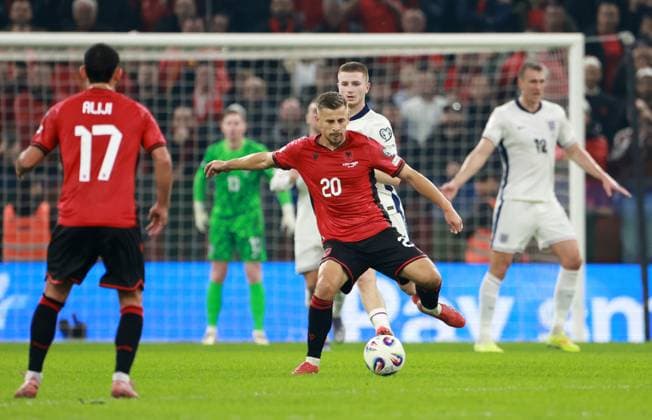 Ylber Ramadani of Albania. Albania v England, FIFA 2026 World Cup Qualifying, Group K, Football, Arena Kombetare, Tirana, Albania - 16 Nov 2025Tirana Arena Kombetare Albania EDITORIAL USE ONLY No use with unauthorised audio, video, data, fixture lists, club league logos or live services. Online in-match use limited to 120 images, no video emulation. No use in betting, games or single club league player publications.  Copyright: xNikolaxKrstic Shutterstockx 15786244bu