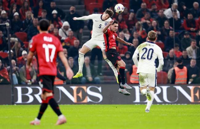 John Stones of England. Albania v England, FIFA 2026 World Cup Qualifying, Group K, Football, Arena Kombetare, Tirana, Albania - 16 Nov 2025Tirana Arena Kombetare Albania EDITORIAL USE ONLY No use with unauthorised audio, video, data, fixture lists, club league logos or live services. Online in-match use limited to 120 images, no video emulation. No use in betting, games or single club league player publications.  Copyright: xNikolaxKrstic Shutterstockx 15786244bv