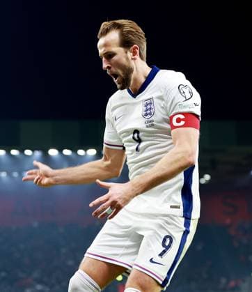 Harry Kane of England celebrates scoring a goal to make the score 0-1. Albania v England, FIFA 2026 World Cup Qualifying, Group K, Football, Arena Kombetare, Tirana, Albania - 16 Nov 2025Tirana Arena Kombetare Albania EDITORIAL USE ONLY No use with unauthorised audio, video, data, fixture lists, club league logos or live services. Online in-match use limited to 120 images, no video emulation. No use in betting, games or single club league player publications.  Copyright: xNikolaxKrstic Shutterstockx 15786244cg