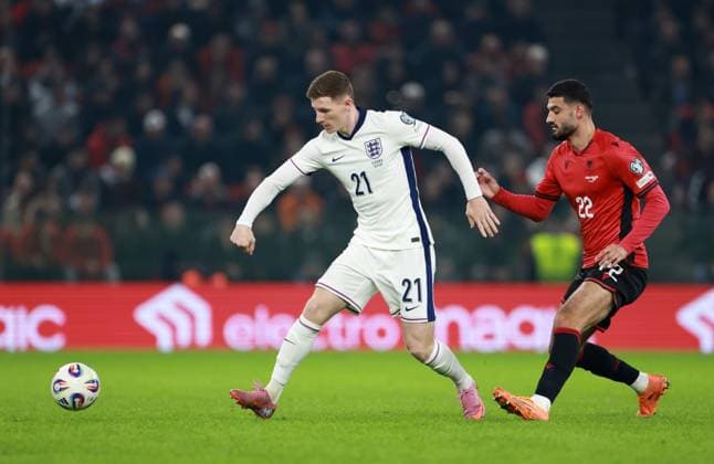 Elliot Anderson of England. Albania v England, FIFA 2026 World Cup Qualifying, Group K, Football, Arena Kombetare, Tirana, Albania - 16 Nov 2025Tirana Arena Kombetare Albania EDITORIAL USE ONLY No use with unauthorised audio, video, data, fixture lists, club league logos or live services. Online in-match use limited to 120 images, no video emulation. No use in betting, games or single club league player publications.  Copyright: xNikolaxKrstic Shutterstockx 15786244cw