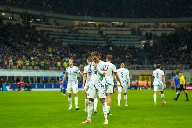 Football, World Cup qualification Italy Norway Milan , Italy 20251116 Antonio Nusa celebrates his 1 1 goal during the World Cup qualifying match between Norway and Italy at San Siro Photo Fredrik Varfjell NTB Milano Italy EDITORIAL USE ONLY RESTRICTED USE FOR BETTING COMPANIES  Copyright: xFredrikxVarfjellx xNTBx