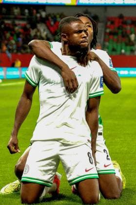 RABAT, MOROCCO - NOVEMBER 16; Frank Onyeka of Nigeria celebrate goal during the 2026 FIFA World Cup, WM, Weltmeisterschaft, Fussball Playoffs between Nigeria and Dr Congo at Prince Moulay El Hassan Stadium on November 16, 2025 in Rabat, Morocco. Photo by Shengolpixs Copyright: xKarpushevx