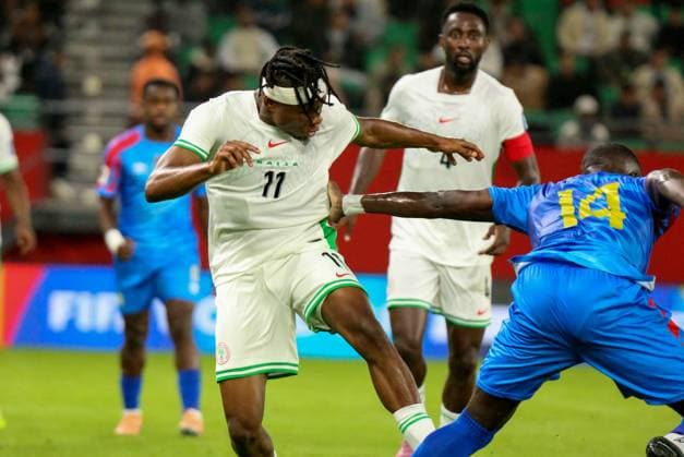 RABAT, MOROCCO - NOVEMBER 16; Samuel Chukwueze of Nigeria and Arthur Masuaku of Dr Congo during the 2026 FIFA World Cup, WM, Weltmeisterschaft, Fussball Playoffs between Nigeria and Dr Congo at Prince Moulay El Hassan Stadium on November 16, 2025 in Rabat, Morocco. Photo by Shengolpixs Copyright: xKarpushevx