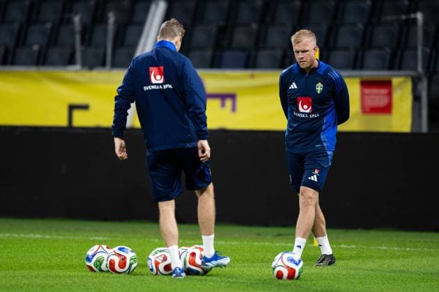 251117 Maths Elfvendal and Linus Kandolin goalkeeper coaches of the Swedish men s national football team during a training session on November 17, 2025 in Stockholm. Photo: Jesper Zerman BILDBYRAN kod JZ JZ0647 fotboll football soccer fotball vm-kval kval FIFA World Cup, WM, Weltmeisterschaft, Fussball qualifier qualifier träning practice training sverige sweden sverige a bbeng Copyright: JESPERxZERMAN BB251117JZ001