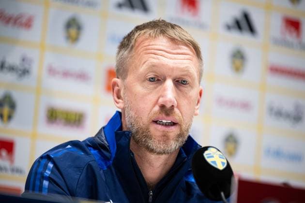 251117 Head coach Graham Potter of the Swedish men s national football team at a press conference, PK, Pressekonferenz on November 17, 2025 in Stockholm. Photo: Jesper Zerman BILDBYRAN kod JZ JZ0647 fotboll football soccer fotball vm-kval kval FIFA World Cup, WM, Weltmeisterschaft, Fussball qualifier qualifier träning practice training sverige sweden sverige a bbeng Copyright: JESPERxZERMAN BB251117JZ069