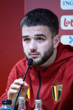 Belgium s Nicolas Raskin pictured during a press conference, PK, Pressekonferenz of the Red Devils, the Belgian national soccer team, in Liege on Monday 17 November 2025. The team is preparing for its last World Cup 2026 qualification match against Liechtenstein tomorrow. BRUNOxFAHY  x142222100x