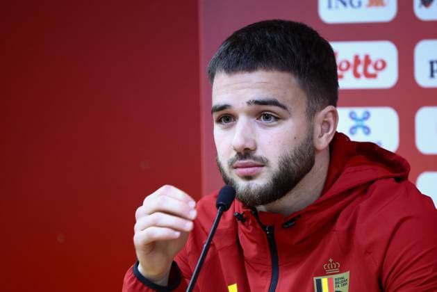 Belgium s Nicolas Raskin pictured during a press conference, PK, Pressekonferenz of the Red Devils, the Belgian national soccer team, in Liege on Monday 17 November 2025. The team is preparing for its last World Cup 2026 qualification match against Liechtenstein tomorrow. BRUNOxFAHY  x142222107x