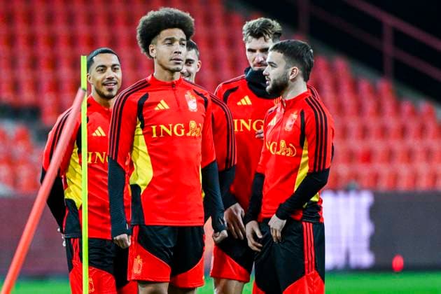 Belgium v Liechtenstein - FIFA World Cup, WM, Weltmeisterschaft, Fussball 2026 UEFA Qualifiers - Media Activities 17 11 2025 LIEGE, BELGIUM - NOVEMBER 17 : Tielemans Youri midfielder of Belgium, Raskin Nicolas midfielder of Belgium, Witsel Axel midfielder of Belgium pictured during a training session ahead of the FIFA World Cup 2026 UEFA European Qualifiers group J qualifying round matchday 10 between Belgium and Liechtenstein on November 17, 2025 in Liege, Belgium, 17 11 2025 Liege Belgium  Copyright: xVincentxKalutx