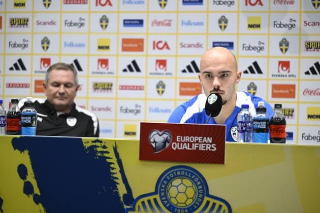 STOCKHOLM, SVERIGE 20251117 Sloveniens Vanja DrkuÅ¡iÄ‡ träffar journalister pa Strawberry arena inför tisdagens VM-kvalmatch mot Sverige. STOCKHOLM SVERIGE x10050x Copyright: xPontusxLundahl TTx VM-KVAL SVERIGE-SLOVENIEN