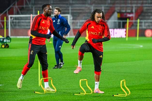 Belgium v Liechtenstein - FIFA World Cup, WM, Weltmeisterschaft, Fussball 2026 UEFA Qualifiers - Media Activities 17 11 2025 LIEGE, BELGIUM - NOVEMBER 17 : Lukebakio Dodi forward of Belgium, Moreira Da Silva Diego defender of Belgium pictured during a training session ahead of the FIFA World Cup 2026 UEFA European Qualifiers group J qualifying round matchday 10 between Belgium and Liechtenstein on November 17, 2025 in Liege, Belgium, 17 11 2025 Liege Belgium  Copyright: xVincentxKalutx