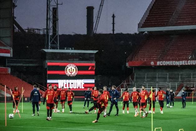 Belgium s players pictured during a training session of the Red Devils, the Belgian national soccer team, in Liege on Monday 17 November 2025. The team is preparing for its last World Cup 2026 qualification match against Liechtenstein tomorrow. BRUNOxFAHY  x142233278x