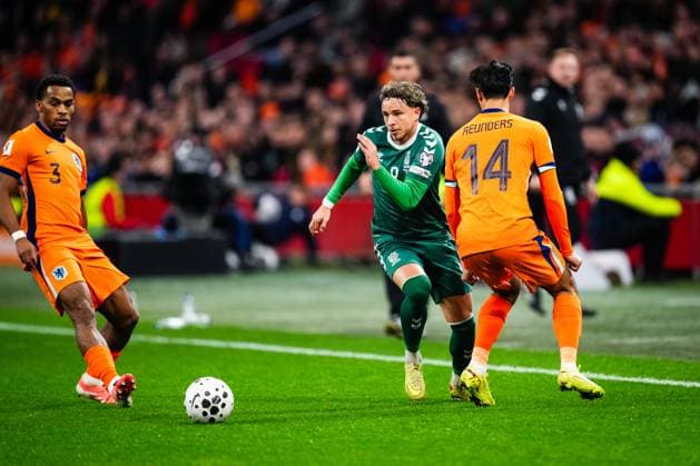 World Cup qualification: The Netherlands v Lithuania Amsterdam - Tijani Reijnders of The Netherlands, Tomas Kalinauskas of Lithuania during the qualification match for the World Cup 2026. The match is set between The Netherlands and Lithuania at Johan Cruyff Arena on 17 November 2025 in Amsterdam, The Netherlands. (VK Sportphoto Yannick Verhoeven) Copyright: xYannickxVerhoevenx