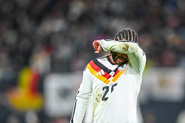 Serge Gnabry (Germany) gestures during the FIFA World Cup, WM, Weltmeisterschaft, Fussball 2026 qualifier match between Germany and Slovakia at Red Bull Arena on November 17, 2025 in Leipzig, Germany. (Photo by Harry Langer DeFodi Images)