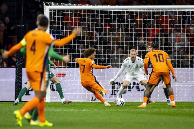 AMSTERDAM - Xavi Simons of the Netherlands scores the 3-0 goal during the World Cup qualifying match between the Netherlands and Lithuania at the Johan Cruijff ArenA on November 17, 2025 in Amsterdam, Netherlands. ANP KOEN VAN WEEL FIFA 2026 World Cup Qualifier 2025-2026 xVIxANPxSportx xxANPxIVx 542372066 originalFilename: 542372066.jpg