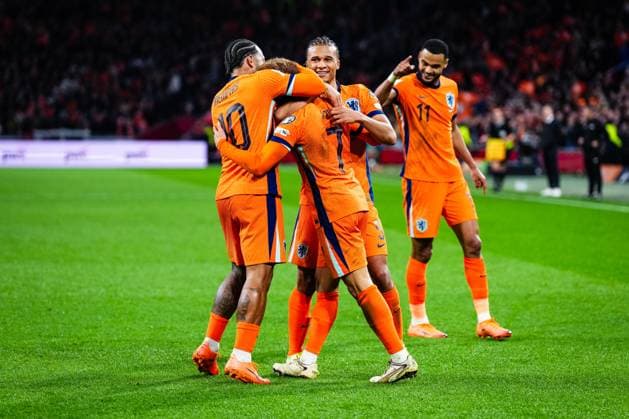 World Cup qualification: The Netherlands v Lithuania Amsterdam - Memphis Depay of The Netherlands, Xavi Simons of The Netherlands, Nathan Ake of The Netherlands, Cody Gakpo of The Netherlands during the qualification match for the World Cup 2026. The match is set between The Netherlands and Lithuania at Johan Cruyff Arena on 17 November 2025 in Amsterdam, The Netherlands. (VK Sportphoto Yannick Verhoeven) Copyright: xYannickxVerhoevenx