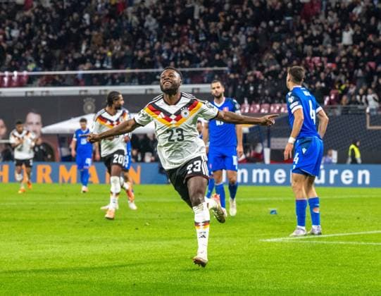Fussball, Herren, Saison 2025 26, WM-Qualifikation (Gruppe A, 10. Spieltag) in Leipzig, Deutschland - Slowakei, Ridle Baku (Deutschland), Jubel nach Tor zum 5:0, 17.11 2025, Copyright: xMatthiasxKochx