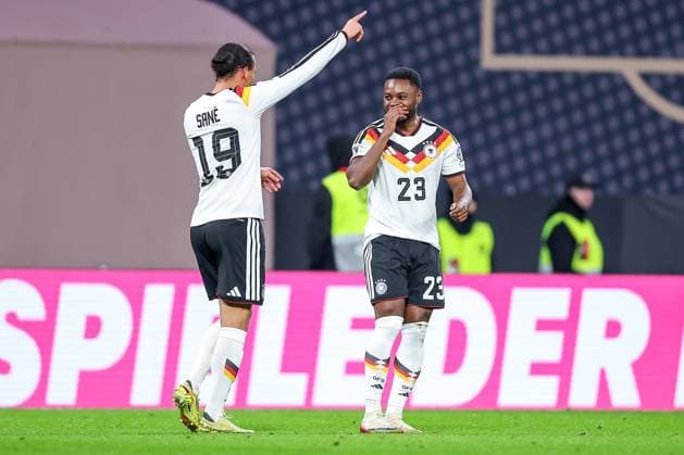 17.11.2025, Fußball, Länderspiel, WM-Qualifikation Europa, Deutschland - Slowakei, Red Bull Arena (Leipzig), 10. Spieltag, Saison 2025 2026: Torjubel nach dem Tor zum 5:0 durch Torschütze Ridle Baku (GER 23) Regulations prohibit any use of photographs as image sequences and or quasi-video. Sachsen Deutschland