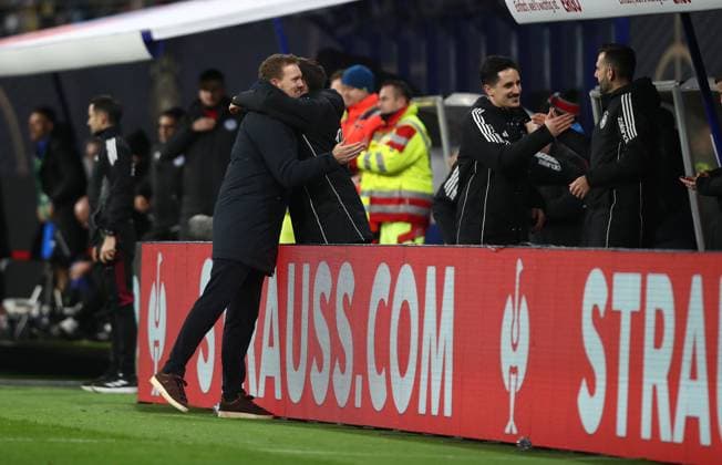 17.11.2025, xtgx, Fussball WM-Qualifikation 2026, Deutschland - Slowakei v.l. Trainer Julian Nagelsmann (Deutsche Fussball Nationalmannschaft DFB) jubeln jubelt nach Spielende celebrate at the end of the match. (DFL DFB REGULATIONS PROHIBIT ANY USE OF PHOTOGRAPHS as IMAGE SEQUENCES and or QUASI-VIDEO) Leipzig
