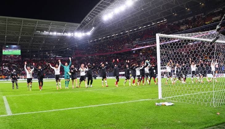 Deutschland - Slowakei WM Qualifikation Leipzig, 17.11.2025, Red Bull Arena, Fussball, WM Qualifikation , BR Deutschland (DEU) vs. Slowakei (SVK) 6:0 (4:0) , Im Bild: Schlussjubel Deutschland. ,