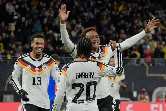 Assan Ouedraogo (Deutschland 9) jubelt nach dem Tor zum 6:0 mit der Mannschaft 17.11.2025 Fussball WM Qualifikation Deutschland vs Slowakei, Red Bull Arena, Leipzig,