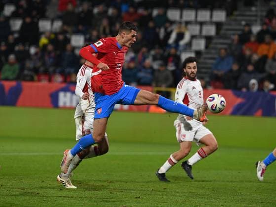 From left Czech Patrik Schick, Ethan Jolley of Gibraltar in action during the Football World Cup qualification European Group L match Czechia vs Gibraltar in Olomouc, Czech Republic, November 17, 2025. (CTKxPhoto LudekxPerina) CTKPhotoP2025111707718  CTKPhotoP2025111707718