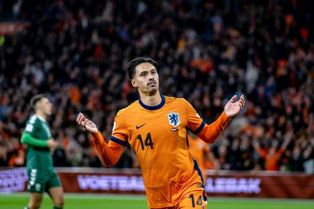 Netherlands midfielder Tijjani Reijnders, during the match FOOTBALL - EUROPEAN QUALIFIERS - NETHERLANDS - LITHUANIA at the Johan Cruijff ArenA for the FIFA World Cup, WM, Weltmeisterschaft, Fussball 2026 UEFA Qualifiers - Group G - Matchday 10 season 2025-2026 in AMSTERDAM, Netherlands on 17 november 2025, (photo by Stefan Koops EYE4images DeFodi Images)