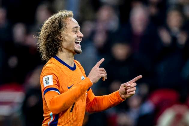 Netherlands midfielder Xavi Simons celebrating the goal, during the match FOOTBALL - EUROPEAN QUALIFIERS - NETHERLANDS - LITHUANIA at the Johan Cruijff ArenA for the FIFA World Cup, WM, Weltmeisterschaft, Fussball 2026 UEFA Qualifiers - Group G - Matchday 10 season 2025-2026 in AMSTERDAM, Netherlands on 17 november 2025, (photo by Stefan Koops EYE4images DeFodi Images)