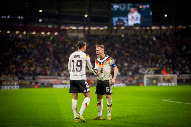Leipzig, Germany. 17th Nov 2025. Goal celebration: Leroy Sane (DFB) Joshua Kimmich (DFB) Germany - Slovakia Deutschland - Slowakei 17.11.2025