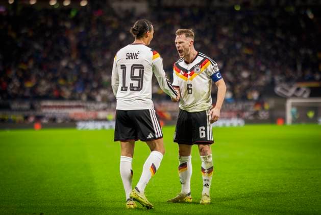 Leipzig, Germany. 17th Nov 2025. Goal celebration: Leroy Sane (DFB) Joshua Kimmich (DFB) Germany - Slovakia Deutschland - Slowakei 17.11.2025