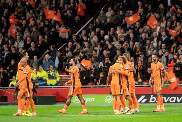 Amsterdam The Netherlands 17th November 2025 Football FIFA World Cup, WM, Weltmeisterschaft, Fussball European Qualifier The Netherlands vs Lithuania in the Johan Cruijff Arena. Xavi Simons - The Netherlands celebrates his goal Nederland, elftal, soccer