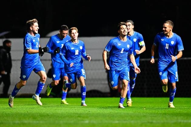 BUDAORS , 18-11-2025 , BSC Stadium , season 2025 2026 , UEFA European U21, U 21 Football 2025 , Qualifying round , match day 7 , match between Israel U21 and Netherlands U21 , picture shows Israel celebrating the 2-1 of Israel U21 player Ran Binyamin Israel vs Netherlands (U21)  x32084580x Copyright: