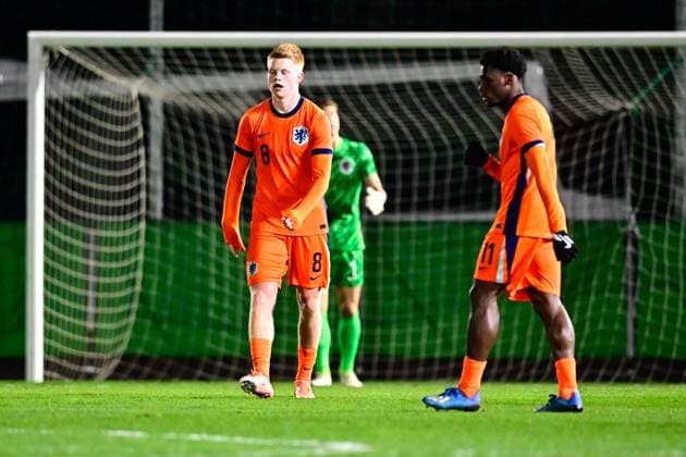 BUDAORS , 18-11-2025 , BSC Stadium , season 2025 2026 , UEFA European U21, U 21 Football 2025 , Qualifying round , match day 7 , match between Israel U21 and Netherlands U21 , picture shows Netherlands U21 player Kees Smit disappointed after the 2-1 Israel vs Netherlands (U21)  x32084587x Copyright: