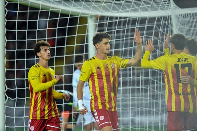 CATALONIA v PALESTINE LLUIS COMPANYS OLYMPIC STADIUM,BARCELONA. November 18,2025 CATALONIA - PALESTINE November 18,2025 Pau Victor (9) of Catalonia celebrates the second goal during the friendly match between the national teams of Catalonia and Palestine at Estadi Olimpic Lluis Companys Olympic Stadium of Montjuic in Barcelona, Spain, on November 18, 2025. Barcelona ESP Copyright: xS.xRosx