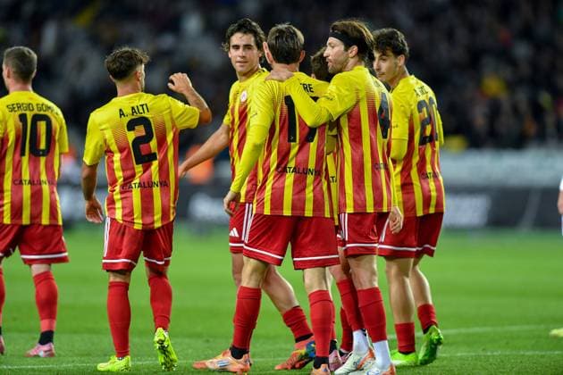 CATALONIA v PALESTINE LLUIS COMPANYS OLYMPIC STADIUM,BARCELONA. November 18,2025 CATALONIA - PALESTINE November 18,2025 Catalonia players celebrates the second goal during the friendly match between the national teams of Catalonia and Palestine at Estadi Olimpic Lluis Companys Olympic Stadium of Montjuic in Barcelona, Spain, on November 18, 2025. Barcelona ESP Copyright: xS.xRosx