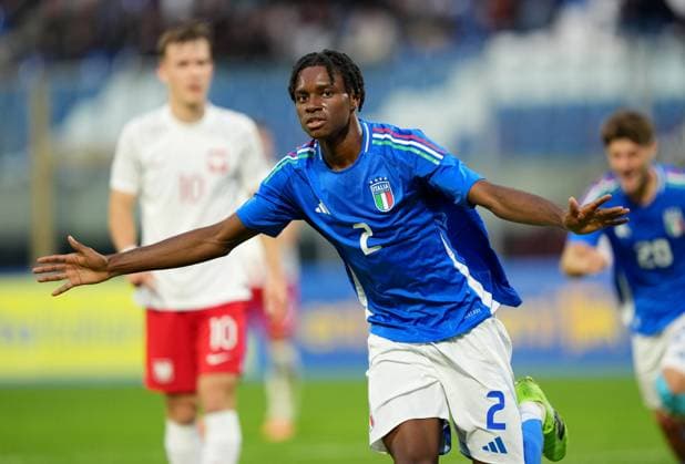 Italy v Poland: European Under-19 Championship 2026- Round 1 Javison Osarumwense Idele of Italy celebrates a goal during the qualifying match for the European Under-19 Championship - Wales 2026, between Italy and Poland at the Angelo Massimino stadium in Catania, Italy, on November 18, 2025. Catania Italy  Copyright: xGabrielexMaricchiolox originalFilename:maricchiolo-italyvpo251118_npK9B.jpg